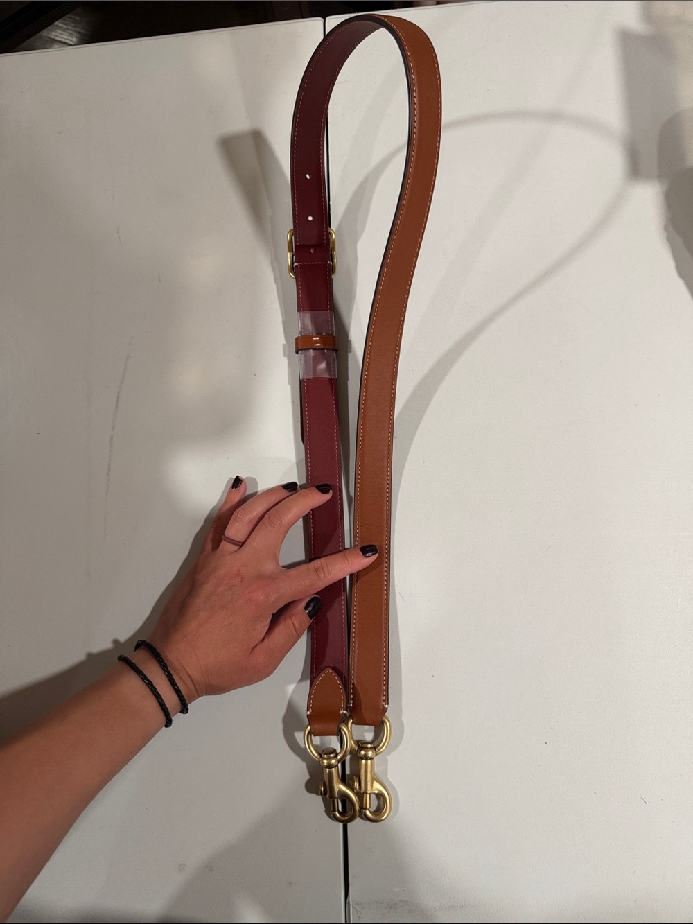 Coach Two-Tone Leather Shoulder Strap in Burgundy and Tan